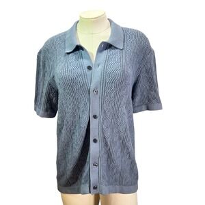 Abercrombie Fitch Knit Shirt Mens S Collared Blue Short Sleeve Textured preppy